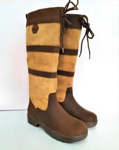 NUEVAS Botas de Montar PoleStar London de Cuero/Gamuza Botas de Campo Marrón/Beige con Ide XW - Imagen 1 de 2