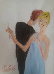20's Couple Wowzing it at a Party. Orig. W/colour on Paper by Wendilyn Courtney - Picture 1 of 1