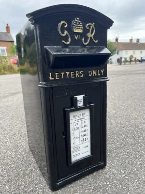 GR Post Box letter Box  Black Cast Iron post office Barn top King George VI - Image 1 of 4
