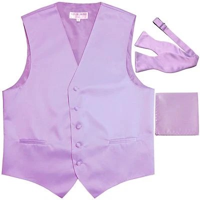 New Men's Solid Tuxedo Vest Waistcoat & Free Style Self-tie Bowtie Set Lavender - Image 1 of 4