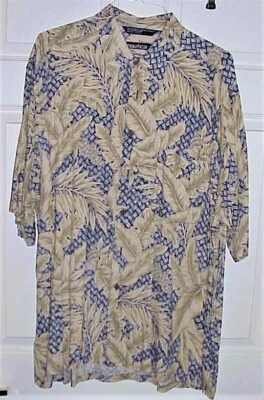 NAUTICA S/S 100% RAYON SHIRT, SIZE 2XL, XXL TAN & ROYAL BLUE PRINT - Image 1 of 3