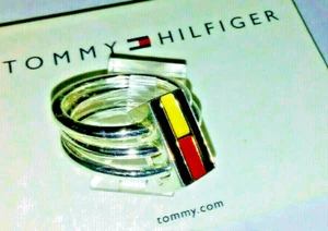 Tommy Hilfiger Silver stack ring 3 row Red White Blue carded quality Sz 6 New - Picture 1 of 6