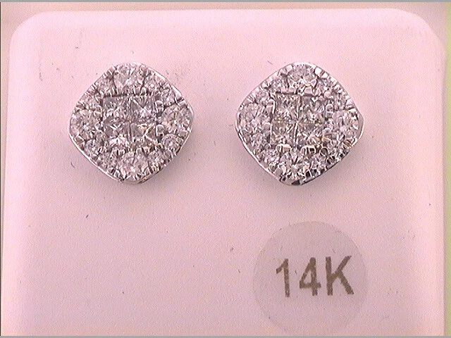 14k White Gold Womens Princess Diamond Fashion Square Cluster Earrings 1-1/2 ctw - Image 1 of 1