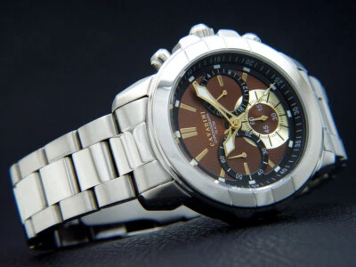 CAVADINI Herrenuhr Chronograph braun-silber CV-1611 Edelstahl 10 Bar Designeruhr - Bild 1 von 2