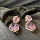 18k on4k Gold Huge Pink Sapphire Earrings Dangler Pear Drop 916 Real Chandelier