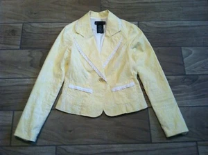 Sz.S--HOT KISS Yellow Embroidered Blazer Cotton/Spanex w/decorated Trim Jacket   - Picture 1 of 5