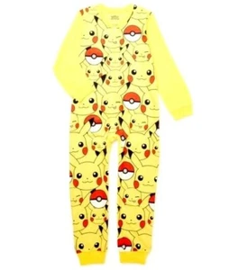 POKEMON Pajamas Boy's 10/12 NeW One Piece Zip-Up Pjs PIKACHU Union Suit NWT - Picture 1 of 5