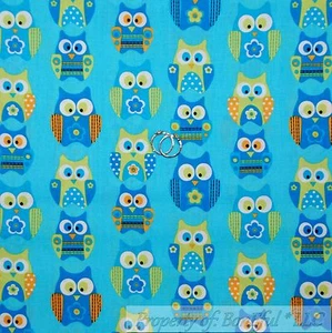 BonEful Fabric Cotton Quilt Teal Blue Bird OWL Flower White Spring Summer SCRAP - Picture 1 of 9