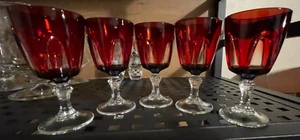 5 copas/copas de tallo gótico cristal d'Arque FRANCIA ROJO RUBÍ a CLARO - Imagen 1 de 9