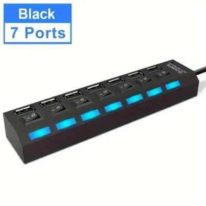 7 Ports 4 Ports LED USB 2.0 Adapter Hub Power On Off Switch For PC, Laptop - Picture 1 of 5