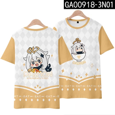 Camiseta Manga Corta Cosplay Anime Genshin Impact Paimon Otaku Harajuku Regalo Foto 1 de 3