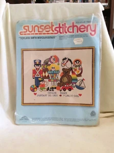 Chris Davenport Toyland Birth Announcement Sunset Stitchery Kit 620 1979 New - Picture 1 of 6