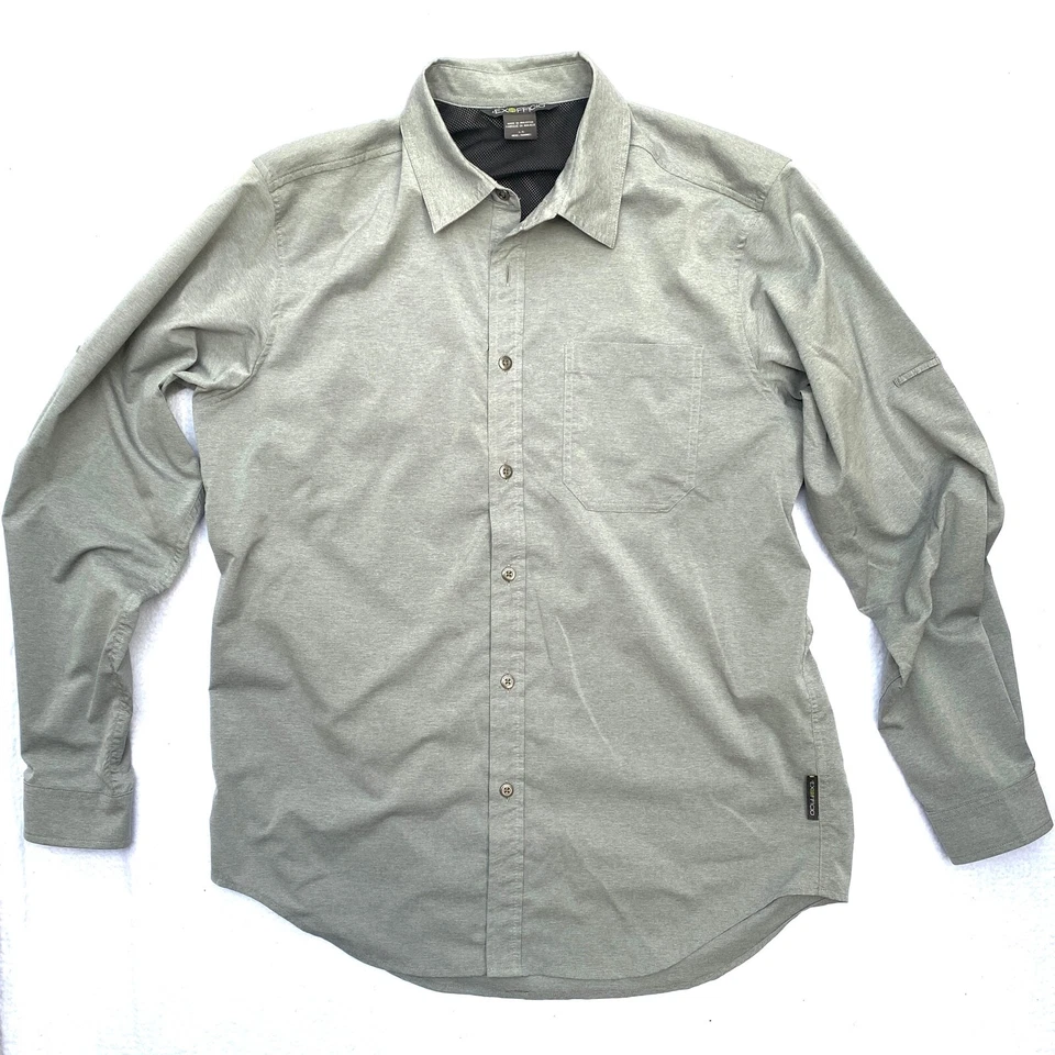 Camisa Exofficio Para Hombre L Gris Senderismo Aire Libre Bolsillos Traseros Ventilados Mangas Enrollables Foto 1 de 4