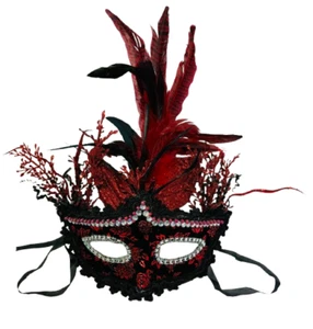 Handcrafted Feathered Masquerade Mask with Vintage Embossed Lace Elegance - Picture 1 of 4