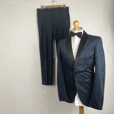 Next Tuxedo Dinner Suit 2 Piece Men's 38L Dark Blue Velvet Snake Skin 32W 33L - Image 1 of 4