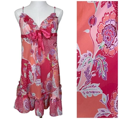 Vestido sin Mangas Vintage Para Mujer Floral Volantes Cuello en V Cami Chemise L Babydoll Y2K Foto 1 de 4