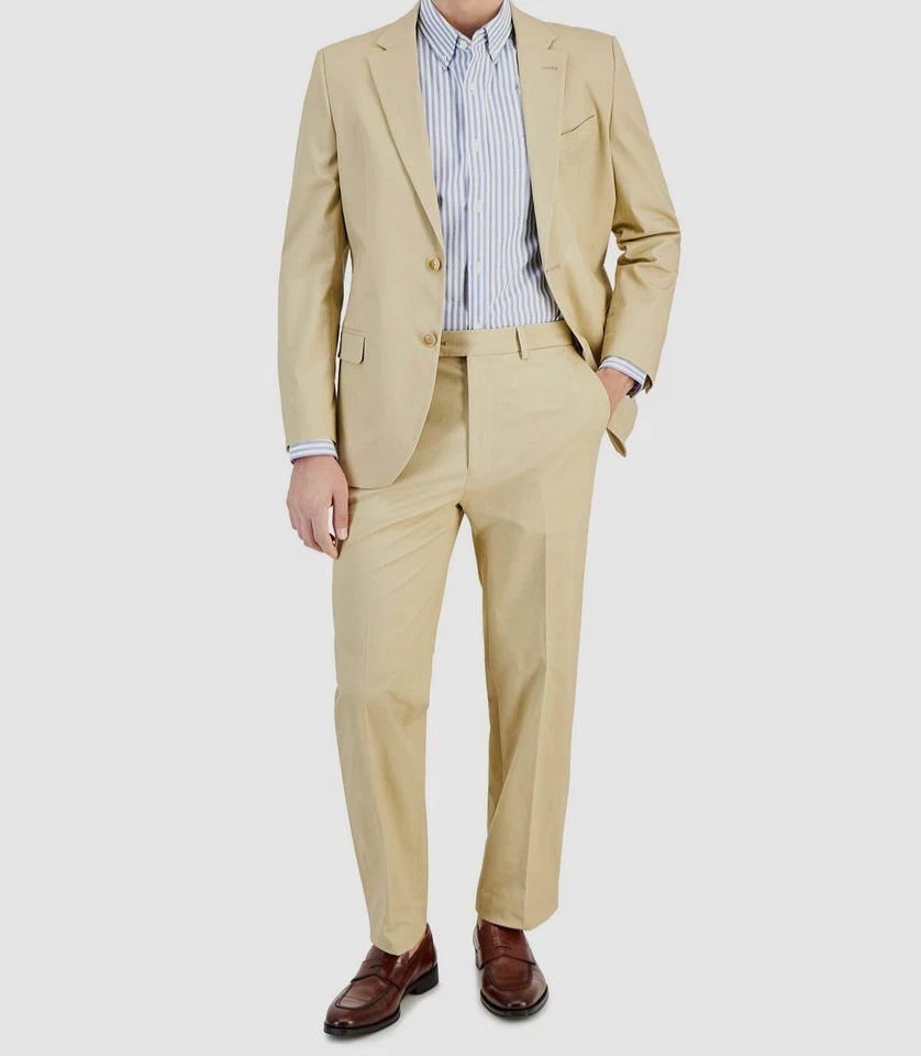 Nautica Men's Beige Modern-Fit Stretch Jacket Pants 2-Piece Suit Size 40R