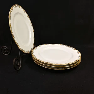 Limoges Vignaud 4 Dinner Plates 9 1/2" The Meuse Red Yellow Blue Gold 1911-1920 - Picture 1 of 12