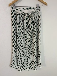 Alice Blue Skirt Pleated Midi Green White Polka Dot Belted Stretch Size M Preppy - Picture 1 of 6