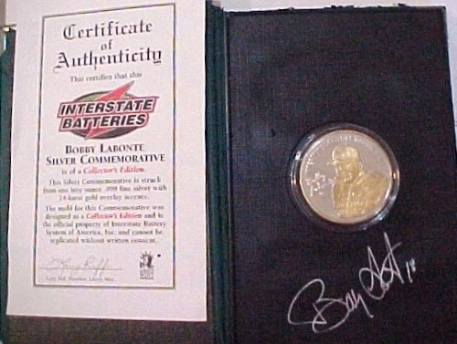 1999 BOBBY LABONTE КОЛЛЕКЦИОНЕРОВ 1 УНЦИЯ 999 СЕРЕБРА /24KT ЗОЛОТО НАЛОЖЕНИЕ МОНЕТА В БУКЛЕТЕ - Изображение 1 из 4