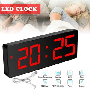 LED Wecker Digital Alarmwecker Schlummerfunktion Tischuhr USB Spiegel - Bild 1 von 9