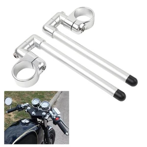 52MM Cafe Racer Bars 7/8"Motorcycle Universal Clip-On Handlebar Fork Tube Silver - Picture 1 of 11