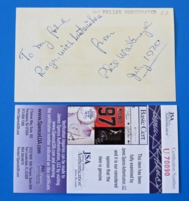  FELIPPE MONTEMAYOR SIGNED AS PHIL 3x5 INDEX CARD ~ RARE PIRATES ~ JSA U70090 - Image 1 of 2
