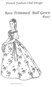 Französische Mode rosa getrimmtes Ballkleid 1871 Muster #107 für Puppe. - Bild 1 von 1