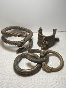 Lot 5 Old West African Bronze Currency Trade Slave Armlet + Bracelets Ghana +