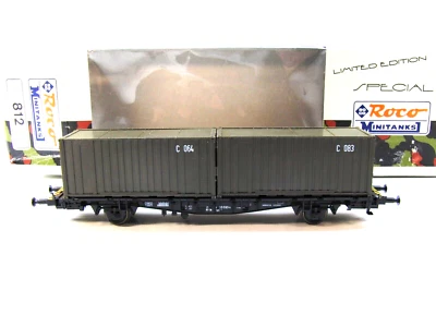 Roco H0 812 Containerwagen mit Militär Container, DC, KKK NEM, NEU in OVP #27341 - Bild 1 von 4