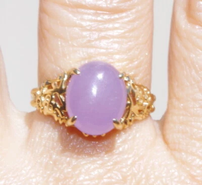ANTIGUO ANILLO BANDA FILIGRANA JADE LAVANDA CALIDAD GEMA PRECIOSO 10K 3,55 CTW  Foto 1 de 4
