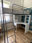 Single metal loft bed high sleeper and desk with shelving & magnetic board