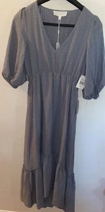 Superfoxx Dress Blue Multicolor Texture Fabric Deep VNeck Hi Low Ruffle Hem - Picture 1 of 9