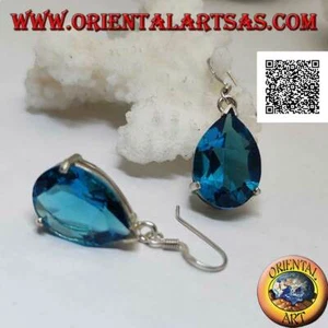 Orecchini Argento 925‰goccia di topazio azzurro grande incastonata da montatura - Foto 1 di 2