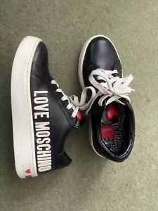 Ladies LOVE MOSCHINO Low Top Trainers Size 38 or UK 5 Black - Picture 1 of 10