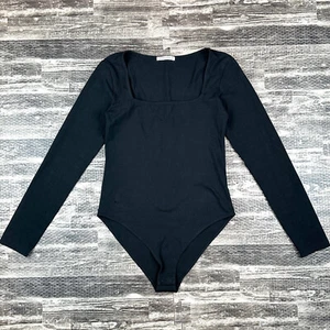 Mango pop Women's Sz S Long Sleeve Black Bodysuit Jumpsuit Square Neck Sexy - Picture 1 of 6