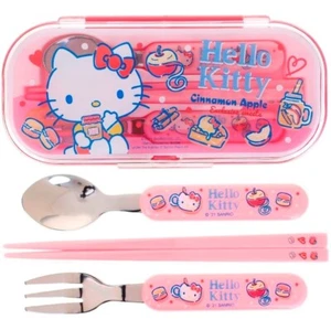 Hello Kitty Cutlery Kit Fork Spoon Chopsticks Utensils Tableware Kids Flatware - Picture 1 of 7