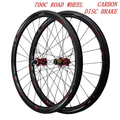 Cross Country Road Bike Wheeles 700c Carbon Rim Clincher Tubeless 40mm Depth 24H - Image 1 of 4