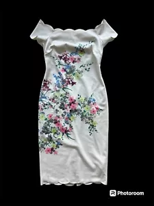 Abito Bardot Midi Ted Baker Trixiy con stampa floreale stampa floreale, avorio naturale UK10 - Foto 1 di 4