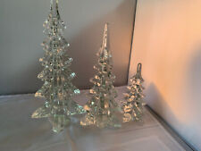 Vintage Silvestri  Heavy Crystal Art Glass Christmas Trees 10", 8" & 5" Set of 3