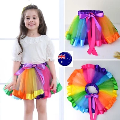 Niñas Niños Arco Iris Colorido Elegante Tutú Encaje Tul Petti Ballet Disfraz Falda 3-12 Foto 1 de 4