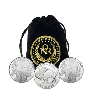 Ronda de plata de 1 oz - Diseño de búfalo - Juego de 3 en bolsa de coleccionista de lujo - Imagen 1 de 2