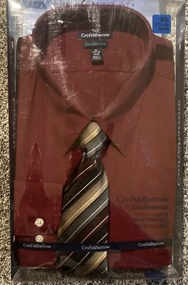 Camisa de vestir para hombre Croft & Barrow Cabernet con corbata - Talla XL 17,5-18 34/35 Nueva Foto 1 de 4
