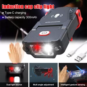 LED COB Headlamp Clip-on Cap Hat Light Rechargeable Head Torch Induction Lamp - Picture 1 of 12