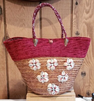 Bolso de Hombro de Ratán Lg SeaShell Playa Mimbre Cartera Bolso Cierre de Seda Llevar Todo Bolso de Mano Foto 1 de 4