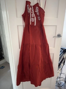M&S Copper Summer Cotton Strappy Embroidered Long Dress, 16, low Back - Picture 1 of 3