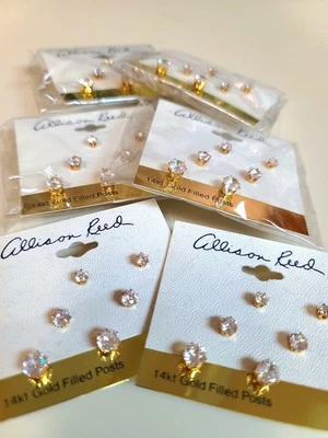 Nuevo Lote de 18 pares de aretes de circonitas cúbicas rellenos de oro de 14kt P Foto 1 de 4