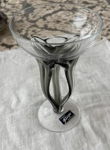 Alicja polnisches mundgeblasenes Glaskompott - rauchgrau ummanteltes Glas Quallenschale - Bild 1 von 10