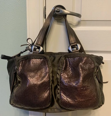 Francesco Biasia 青铜/棕色绗缝亮片大号马鞍单肩包全新无标签 — 第 1/4 张图片