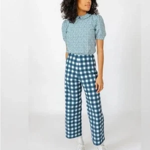 Byrdie Golf Kitty Hose blau creme hoher Bund kurz weites Bein Golfhose Large - Bild 1 von 9